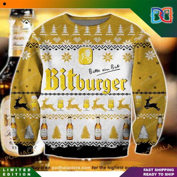 Bitburger Beer Funny Yellow Ugly Christmas Sweater