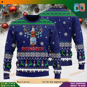 Blue Moon Reinbeer 3D Snow Background Ugly Christmas Sweater