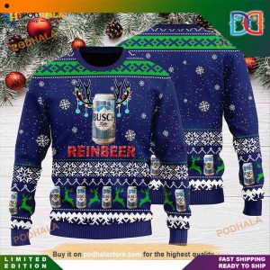 Busch Latte Reinbeer Logo Blue Ugly Christmas Sweater