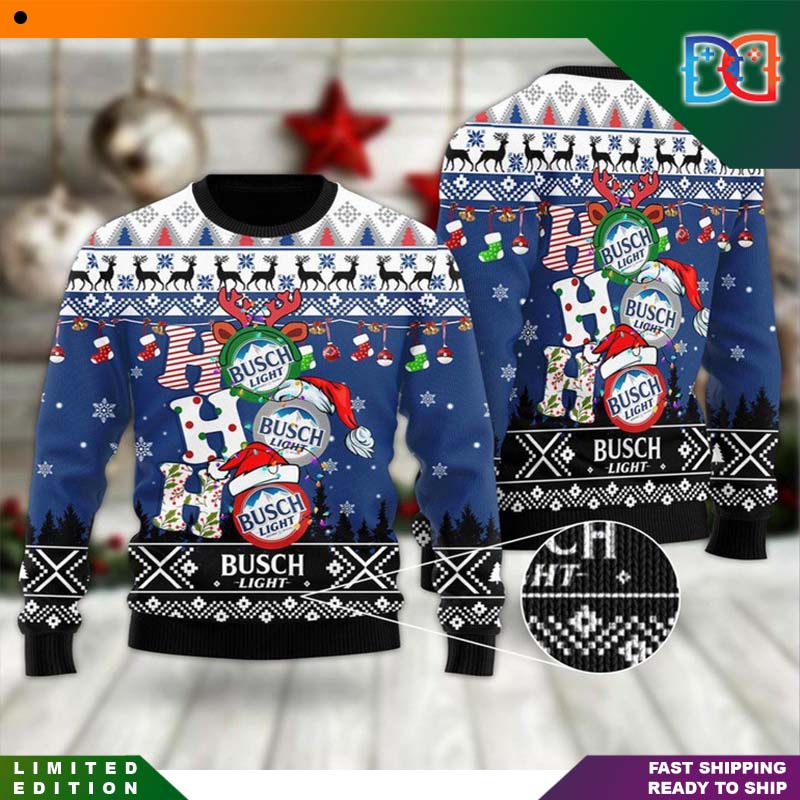 Busch Light HoHoHo Logo Snow Pattern Funny Ugly Christmas Sweater