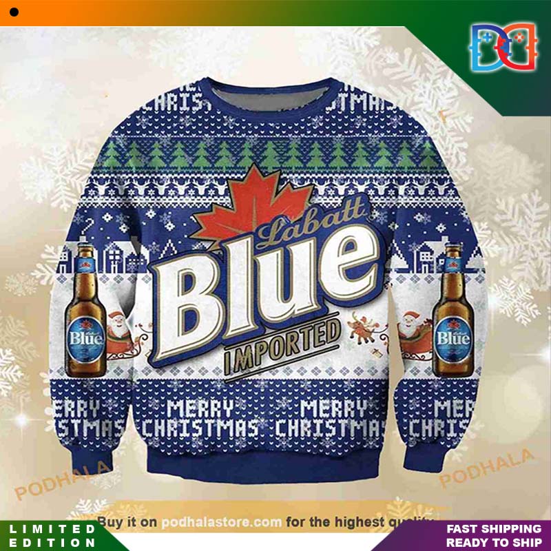Canada Labatt Blue Imported Winter Pattern Knitted Ugly Christmas Sweater
