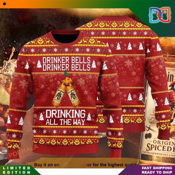 Captain Morgan Drinker Bells Drinker Bells Drinking All The Way Ugly Christmas Sweater