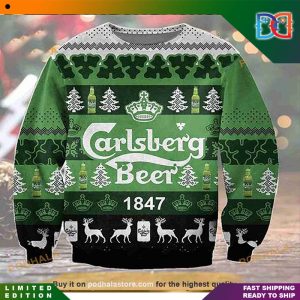 Carlsberg 1847 Beer Pattern Funny Ugly Christmas Sweater