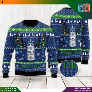 Deer Busch Light Blue Knitted Ugly Christmas Sweater