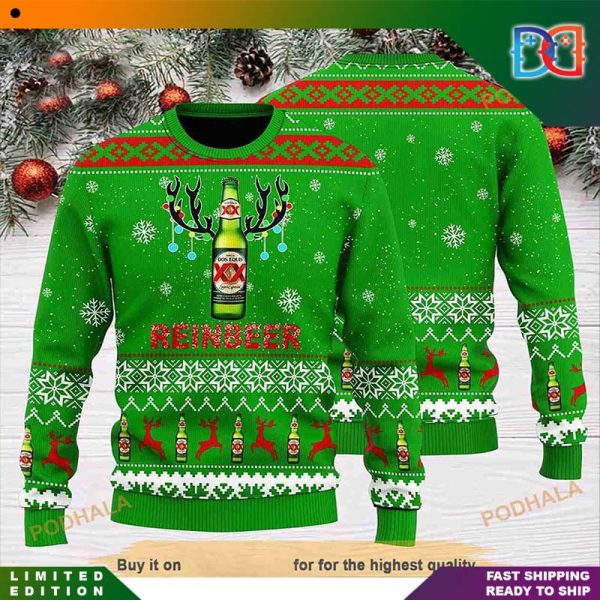 Dos Equis Reinbeer Green Red Funny Ugly Christmas Sweater