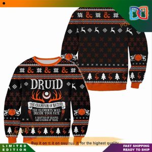 Dungeons And Classes Collection Druid The Champion Of Nature Orange Ugly Christmas Sweater