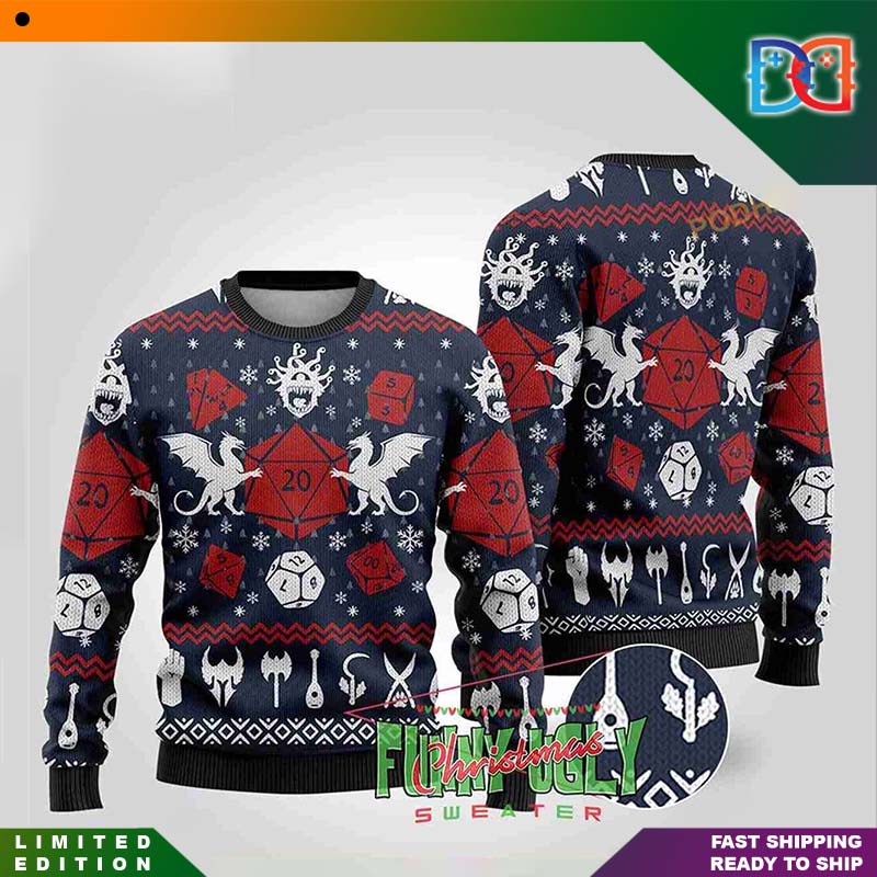 Dungeons And Dragons Logo Beholder Weapons Pattern Classic Ugly Christmas Sweater
