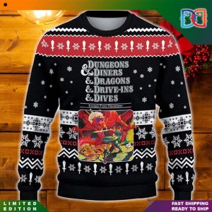Dungeons Diners Dragons Drive Ins Dives 3D Image Colorful Ugly Christmas Sweater