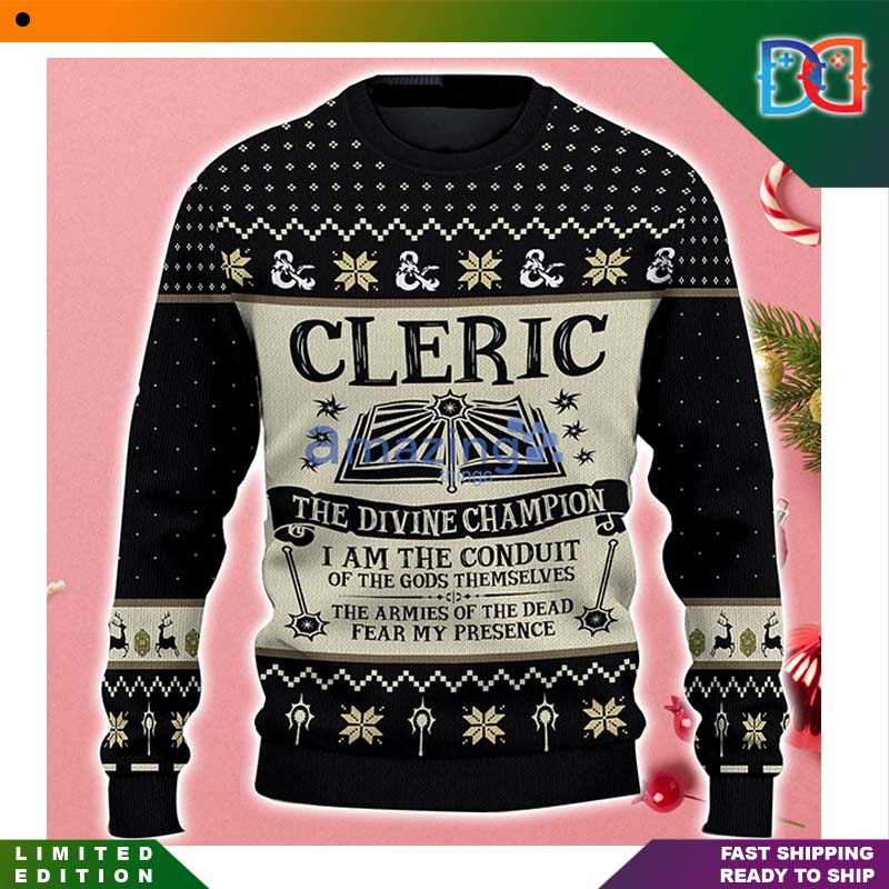 Dungeons & Dragons Cleric The Divine Champion Black Unisex Ugly Christmas Sweater