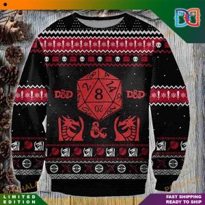 Dungeons & Dragons Dice Logo Red Black Ugly Christmas Sweater