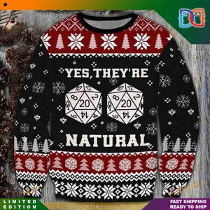 Dungeons & Dragons Dice Logo Yes They Are Natural Snow Pattern Ugly Christmas Sweater
