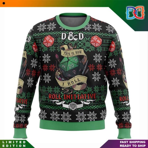 Dungeons & Dragons This Is How Roll Initiative Pixel Pattern Ugly Christmas Sweater