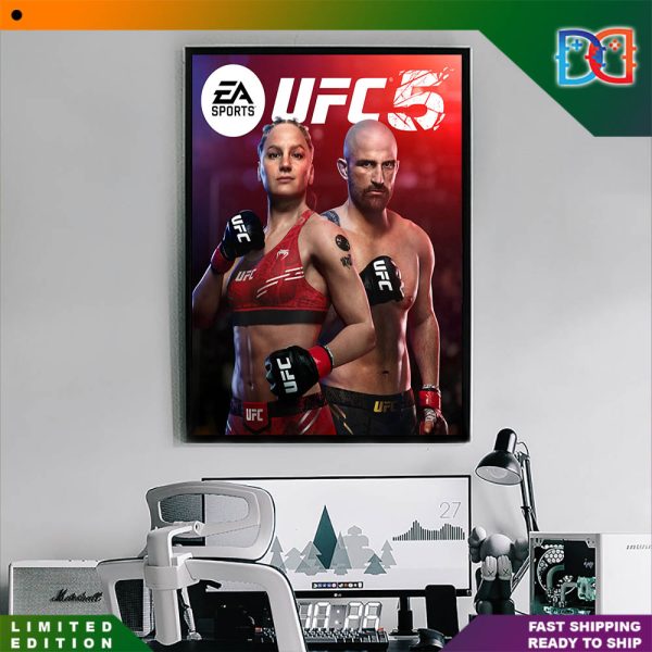 EA Sports UFC 5 Standard Edition Cover Athletes Alexander Volkanovski and Valentina Shevchenko Art Fan Poster Canvas