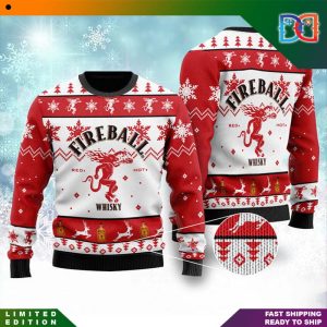 Fireball Whiskey Red Hot Snow Pattern Ugly Christmas Sweater