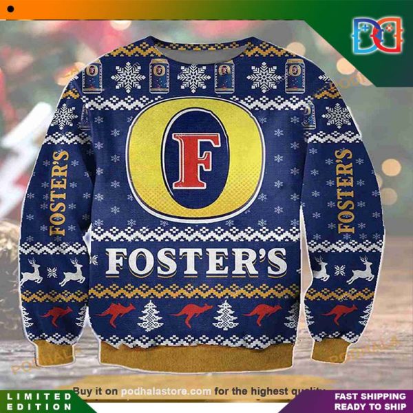 Fosters Beer Snow Kangaroo Art Line Pattern Funny Ugly Sweater Christmas