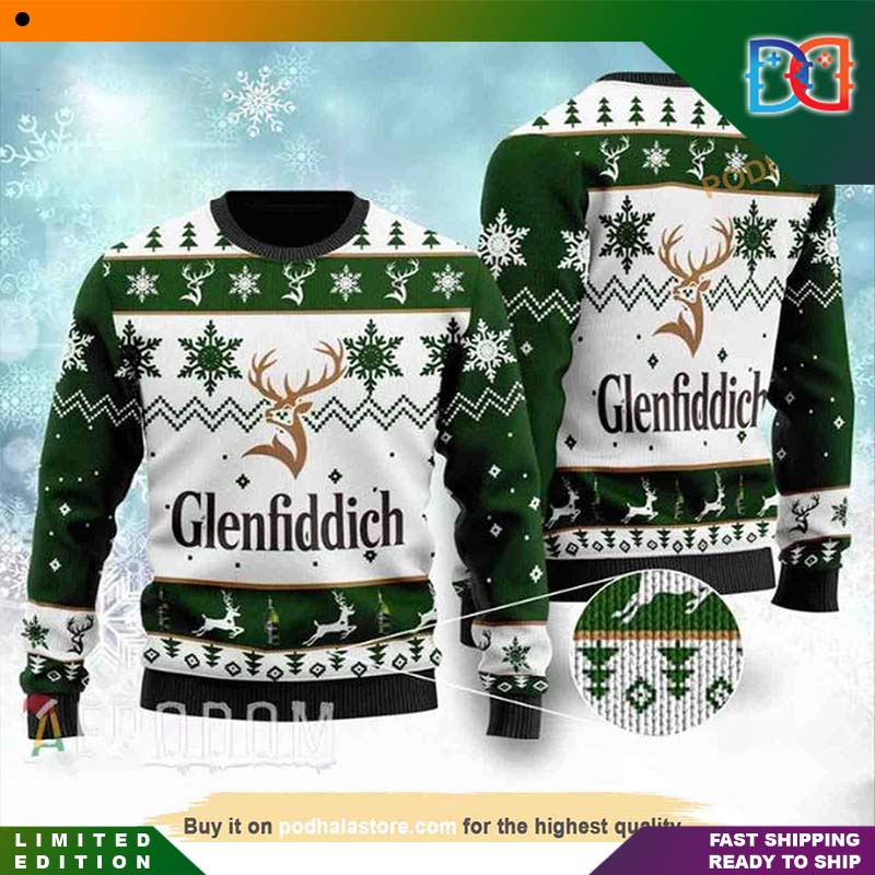 Glenfiddich Whisky Wine Logo Xmas Green Woolen Ugly Christmas Sweater