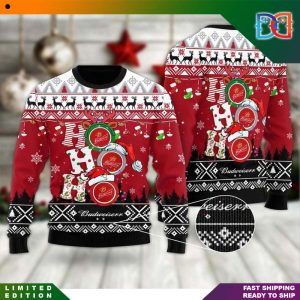 HoHoHo Budweiser Beer Snow Pattern Funny Ugly Christmas Sweater
