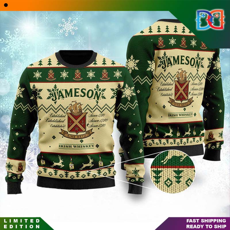 Jameson Irish Whiskey Sine Metu Irish Whiskey Knitted Ugly Christmas Sweater