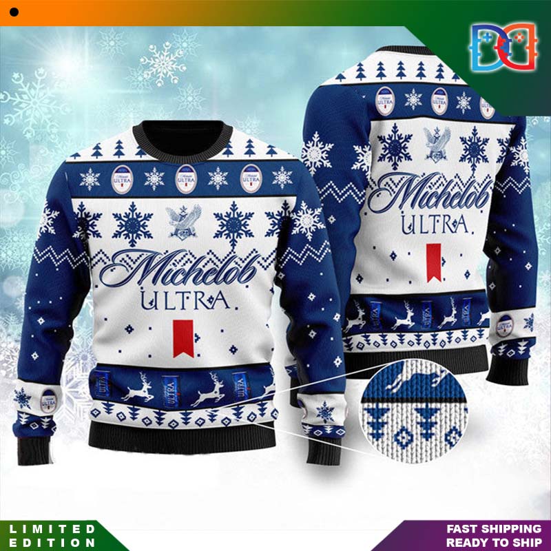 Michelob Ultra Logo Snow Pattern Funny Ugly Christmas Sweater