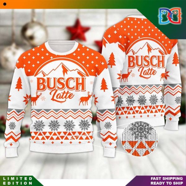 Mountain Busch Latte Logo Orange White Ugly Christmas Sweater