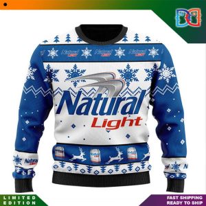 Natural Light Logo Deer Snow Pattern Ugly Christmas Sweater