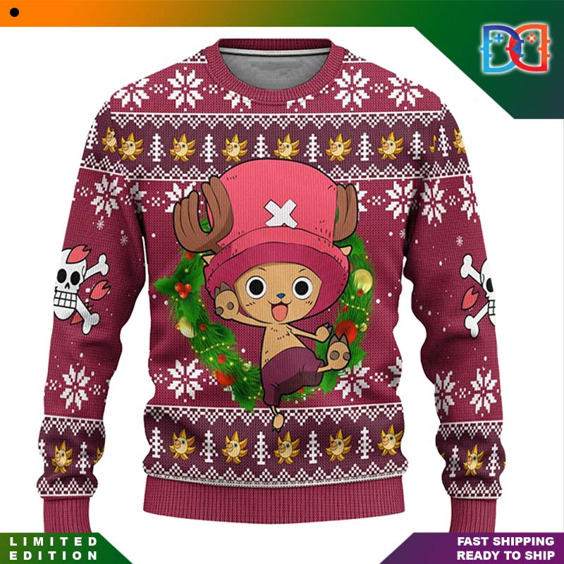 One Piece Chopper Character Wreath Anime Ugly Christmas Sweater