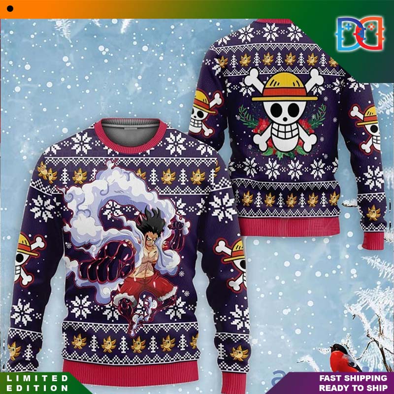 One Piece Luffy Gear 4 Character Straw Hat Pirates Logo Anime Ugly Christmas Sweater