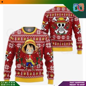 One Piece Luffy Thousand Sunny Head Pattern Logo Ugly Christmas Sweater