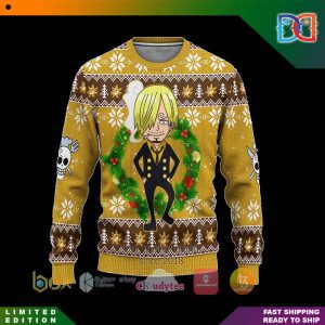 One Piece Sanji Art Character Wreath Anime Ugly Christmas Sweater