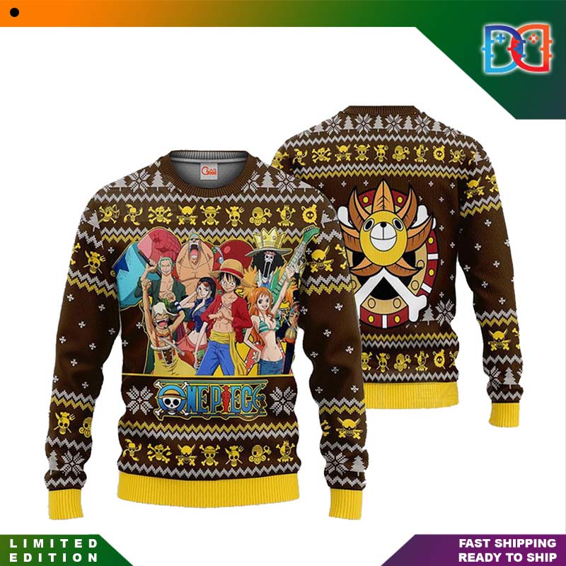 One Piece Straw Hat Pirates Team Thousand Head Logo Ugly Christmas Sweater