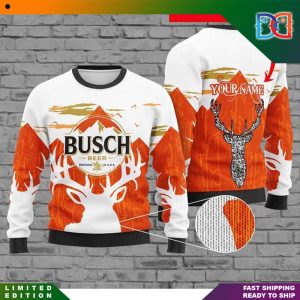 Personalized Busch Beer Mountain Deer Pattern Ugly Christmas Sweater