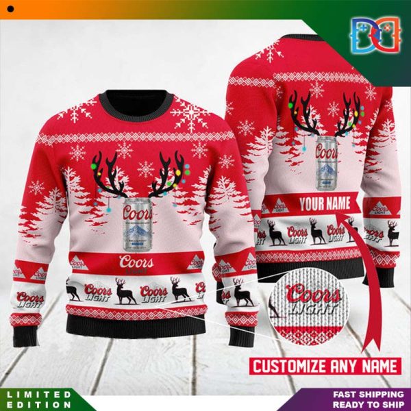 Personalized Deer Coors Light Logo Pattern Funny Ugly Christmas Sweater