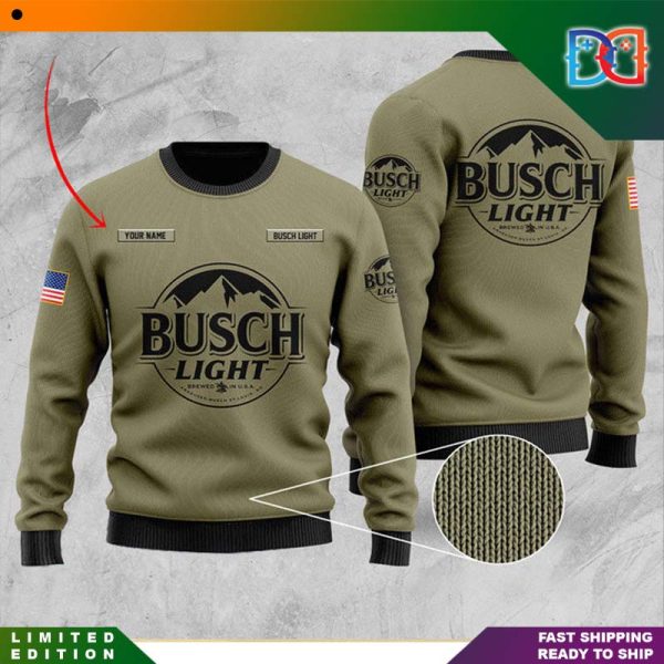 Personalized U.S Flag Busch Light Beer Logo Knitted Ugly Sweater