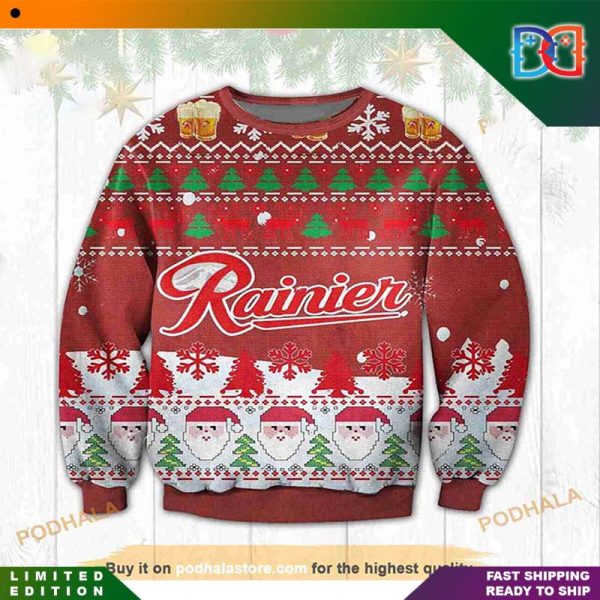 Rainier Beer Drinking Noel Pattern Funny Ugly Christmas Sweater