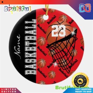 Personalize Red Basketball Ceramic NBA Christmas Ornaments