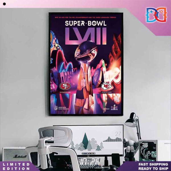 Super Bowl Magazine LVIII First Page With Champion Cup Fan Gifts Home Decor Poster Canvas