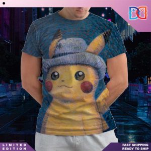 The Van Gogh Pikachu-Pikachu with Grey Felt Hat Fan Gifts All Over Print Shirt