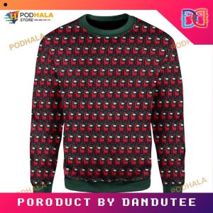 Among Us Red Pattern Game Ugly Christmas Sweater