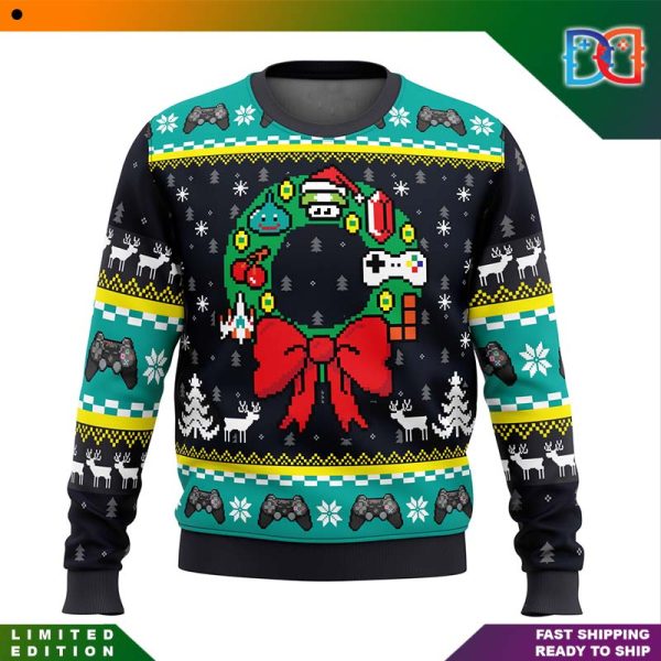 Gamepad For Gamer Pixel Pattern Ugly Christmas Sweater