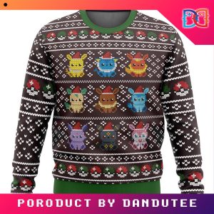 Nintendo Pokemon Eeveelution Pixel Style Black Background Game Ugly Christmas Sweater