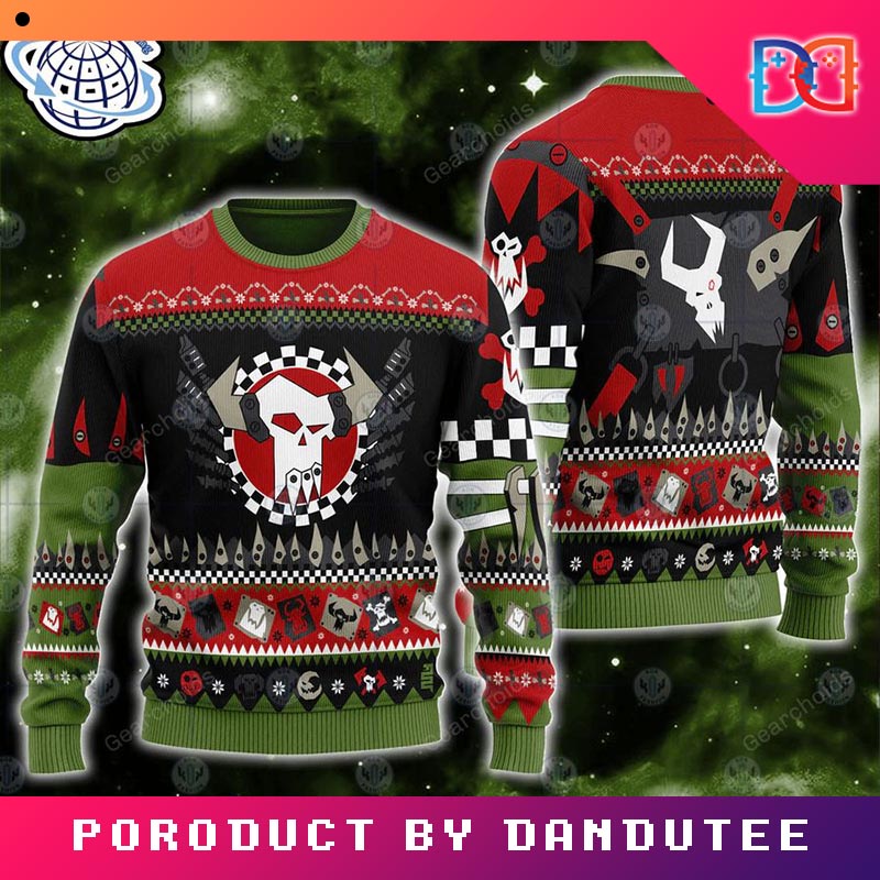 Warhammer 40k Orks Iconic Game Ugly Christmas Sweater - Dandutee