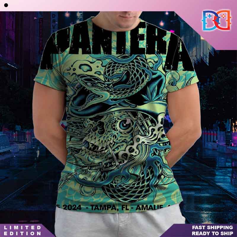 Pantera Tour Feb 05 2024 Tampa FL Amalie Arena Green Snake All Over Print Shirt