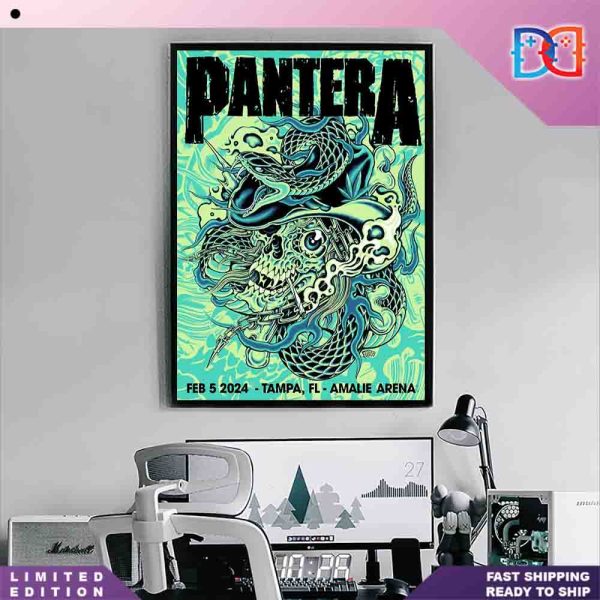 Pantera Tour Feb 05 2024 Tampa FL Amalie Arena Green Snake Home Decor Poster Canvas
