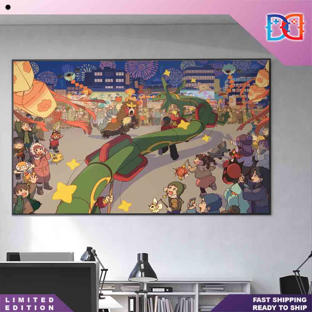 Pokemon Happy Lunar New Year Dragon Year Fan Gifts Home Decor Poster Canvas
