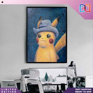 The Van Gogh Pikachu-Pikachu with Grey Felt Hat Fan Gifts Home Decor Poster Canvas